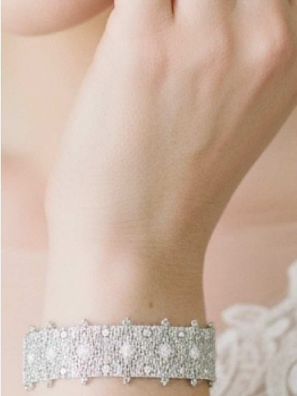 Woven Cream Silver Seed Bead Cuff Bracelet – Bridal Jewelry, Rhodium Clasp - Picture 11 of 11